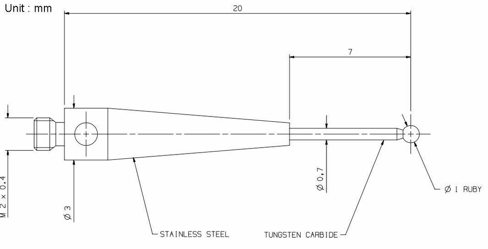 A-5000-7808 Three Coordinate Stylus M2 Thread Three-dimensional 1.0 Ruby Ball