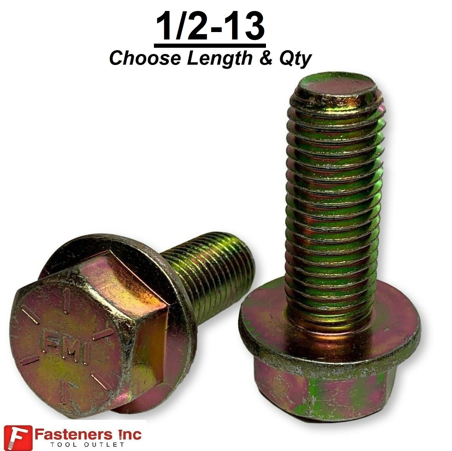 1/2-13 Grade 8 Flange Frame Bolt Yellow Zinc Plated (All Sizes & Qty's) 1/2"