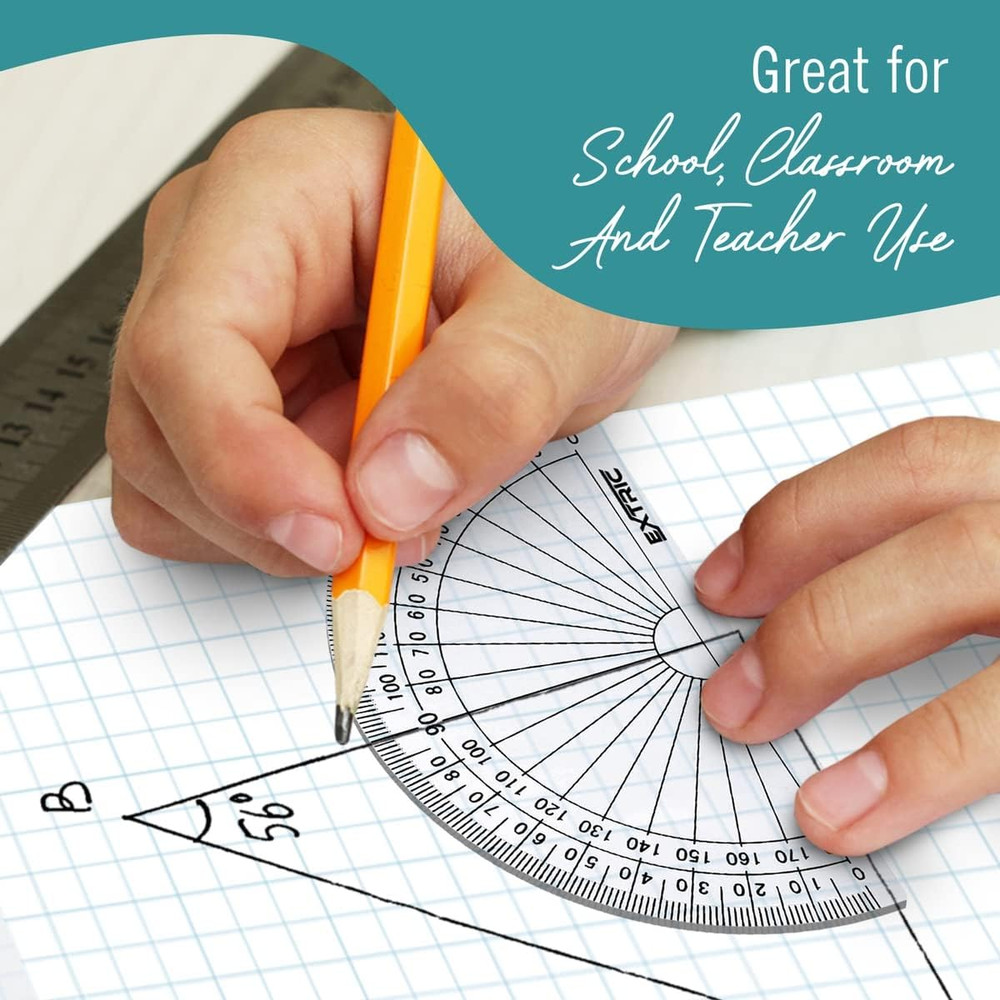 Protractor for Geometry, 4 Inch Clear Plastic Protractor for Woodworking, 2 Coun