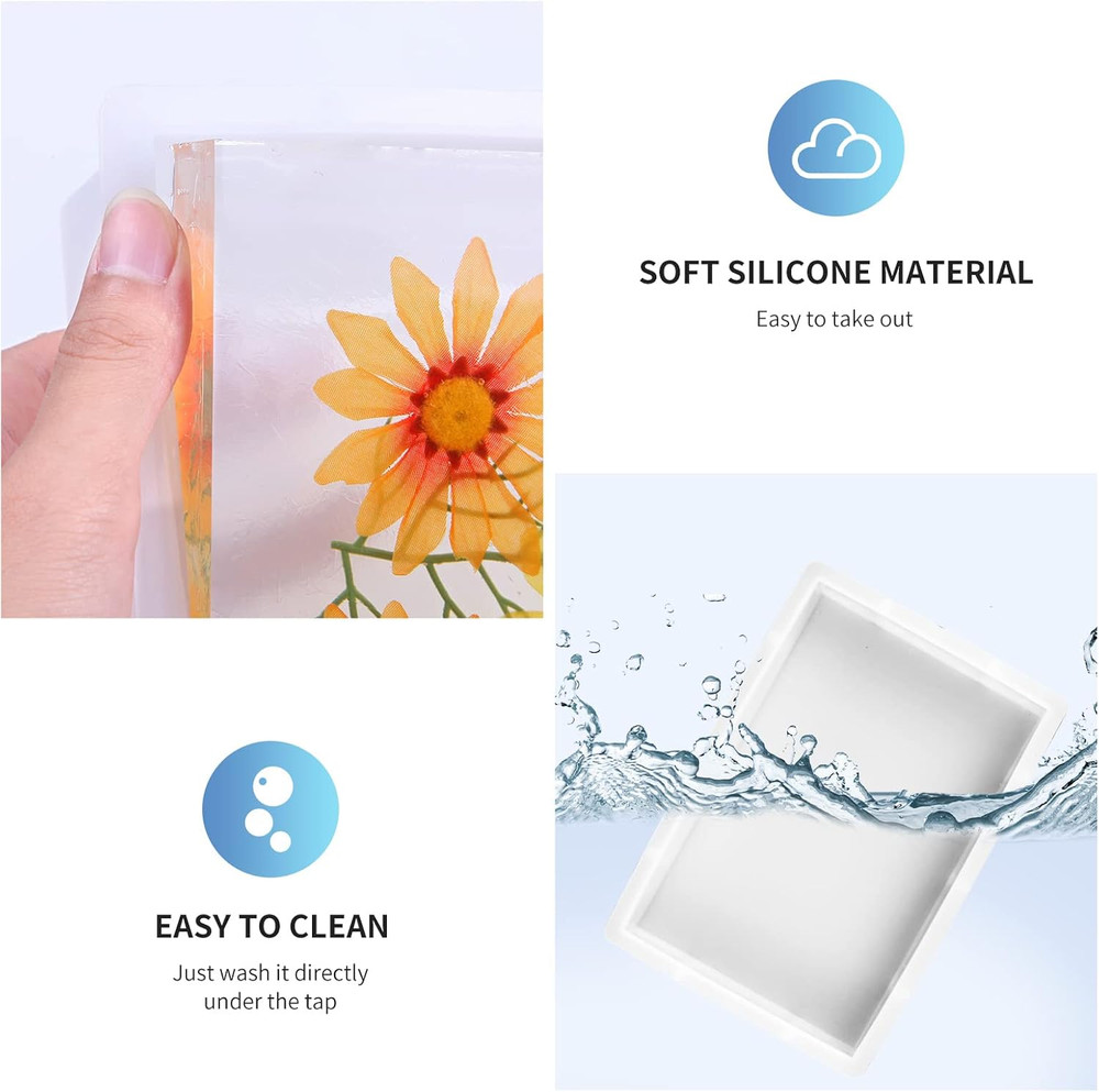 3 Pcs Rectangular Silicone Molds for Resin, Large Resin Mold Glossy Deep Square
