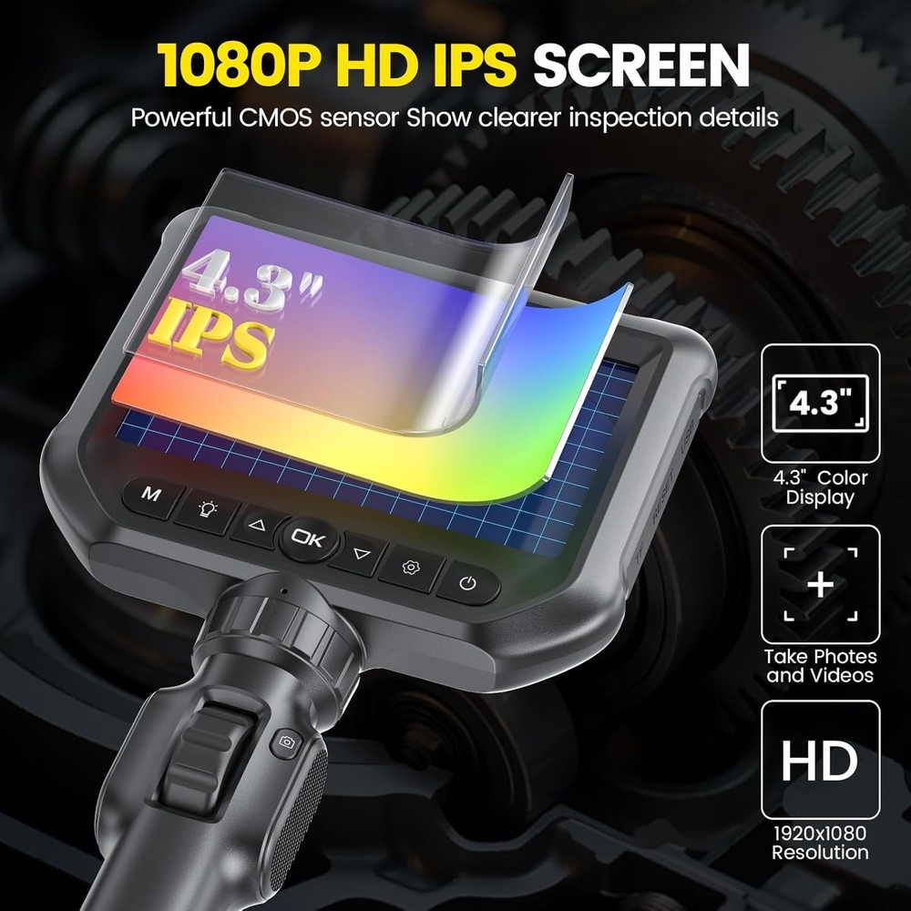 Two-Way Articulating Borescope Camera with Light With Light Snake Scope Camera