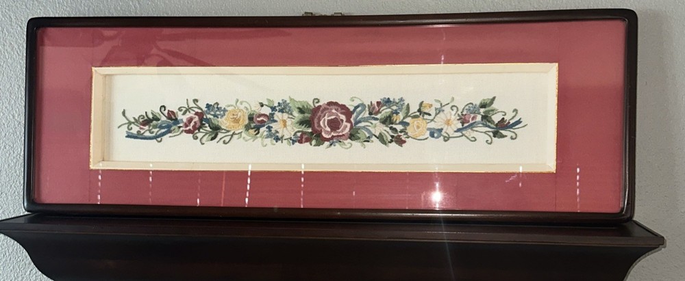 Horizontal Floral Handmade Needlework Artwork~Beveled Shadow Box~BEAUTIFUL