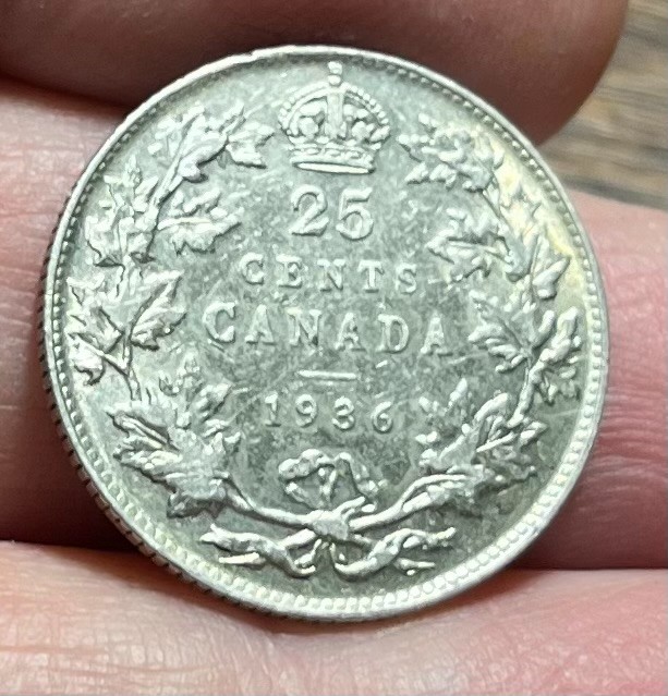1936 George V Canada Silver Quarter.