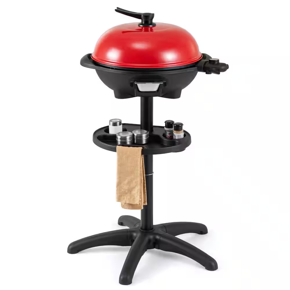 1350-Watt Electric Grill in Red with Non-Stick 4 Temperature Setting Outdoor Gar