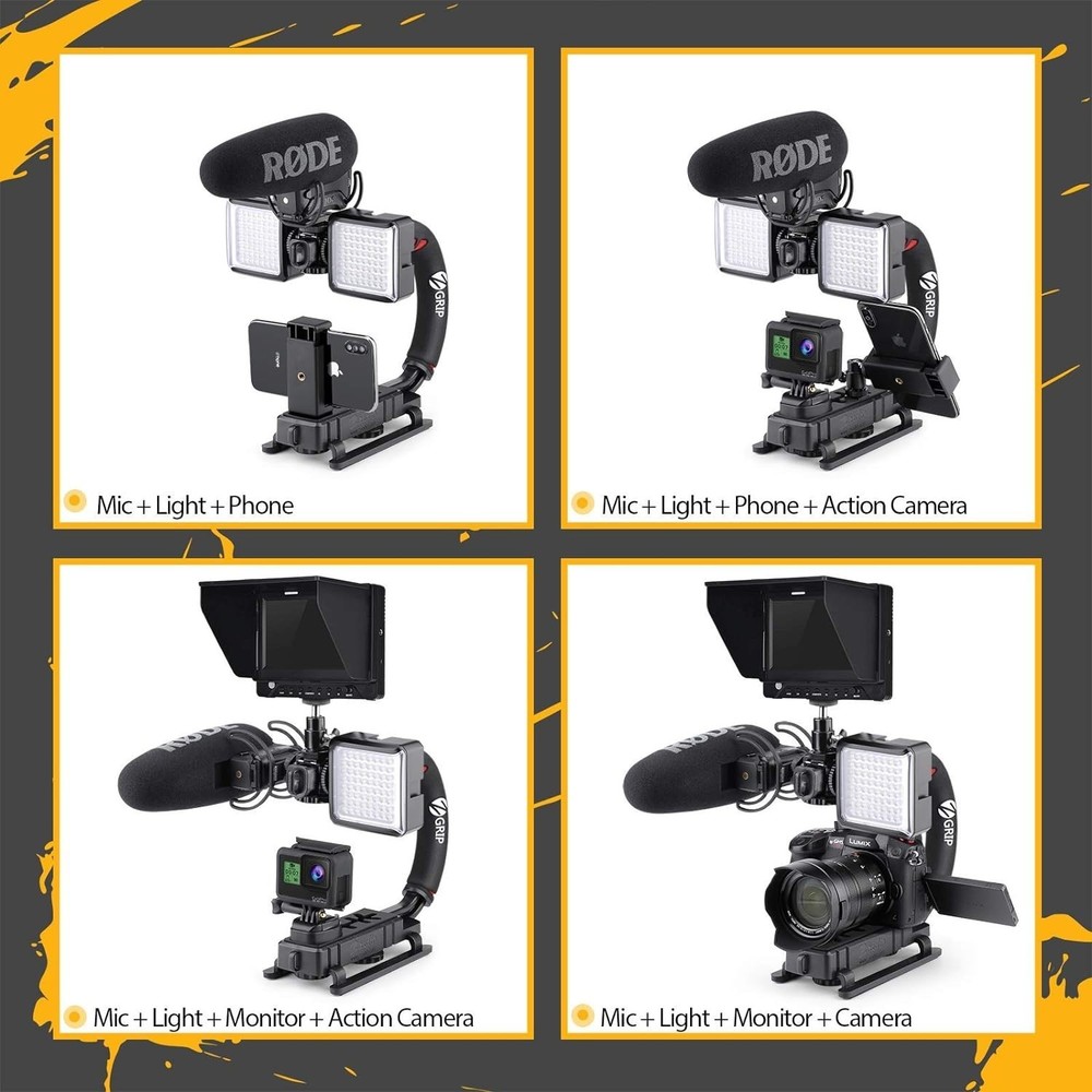 Video Action Stabilizing Handle Grip Handheld Stabilizer with Cold-Shoe Mount fo