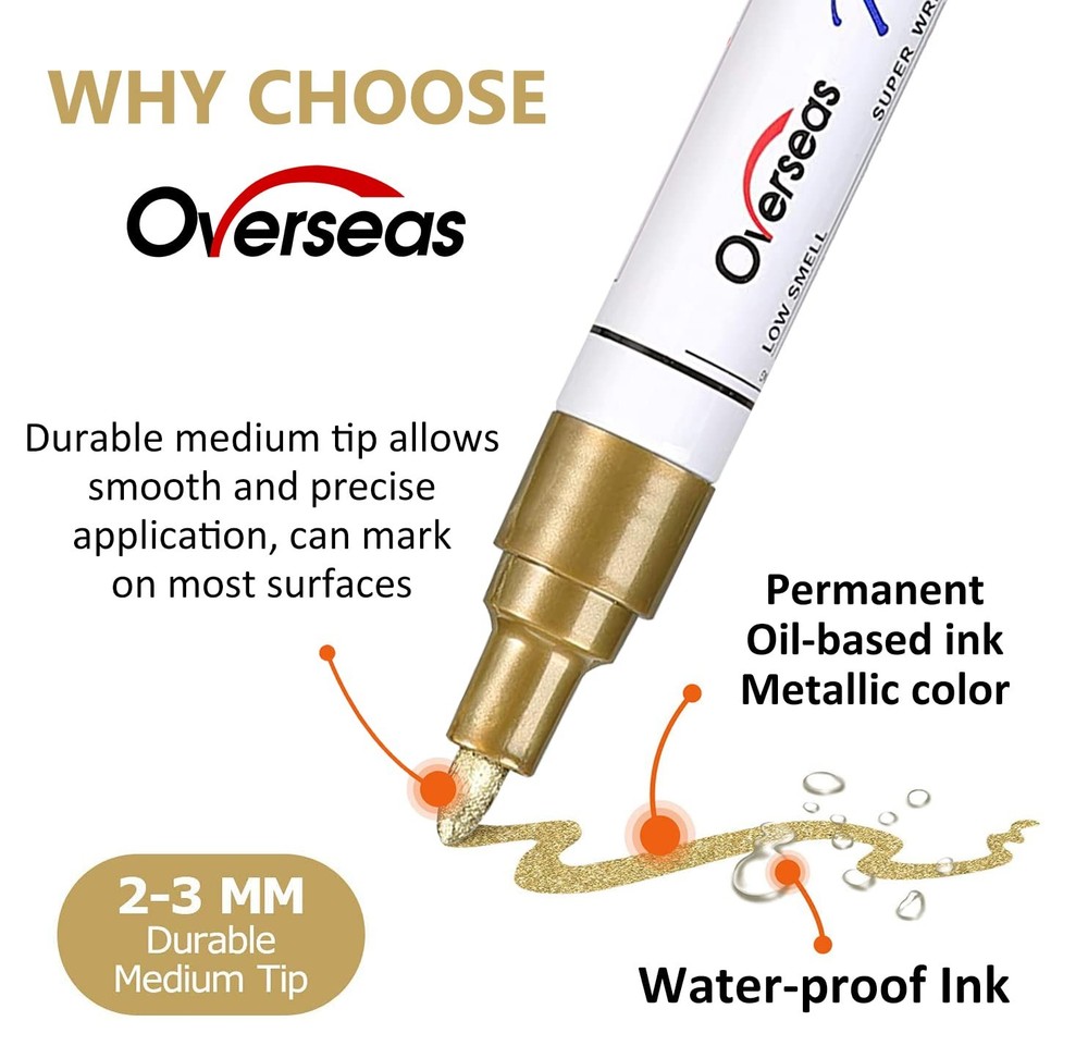 Permanent Paint Marker Pens 8 Colors Oil Based Waterproof Medium Tip