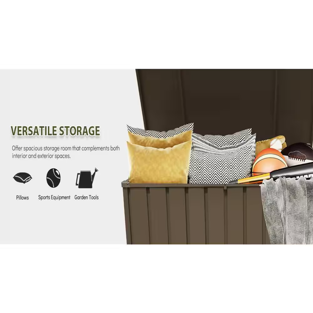 120 Gal. Dark Brown Steel Deck Box, Outdoor Waterproof Large Patio Storage Bin f