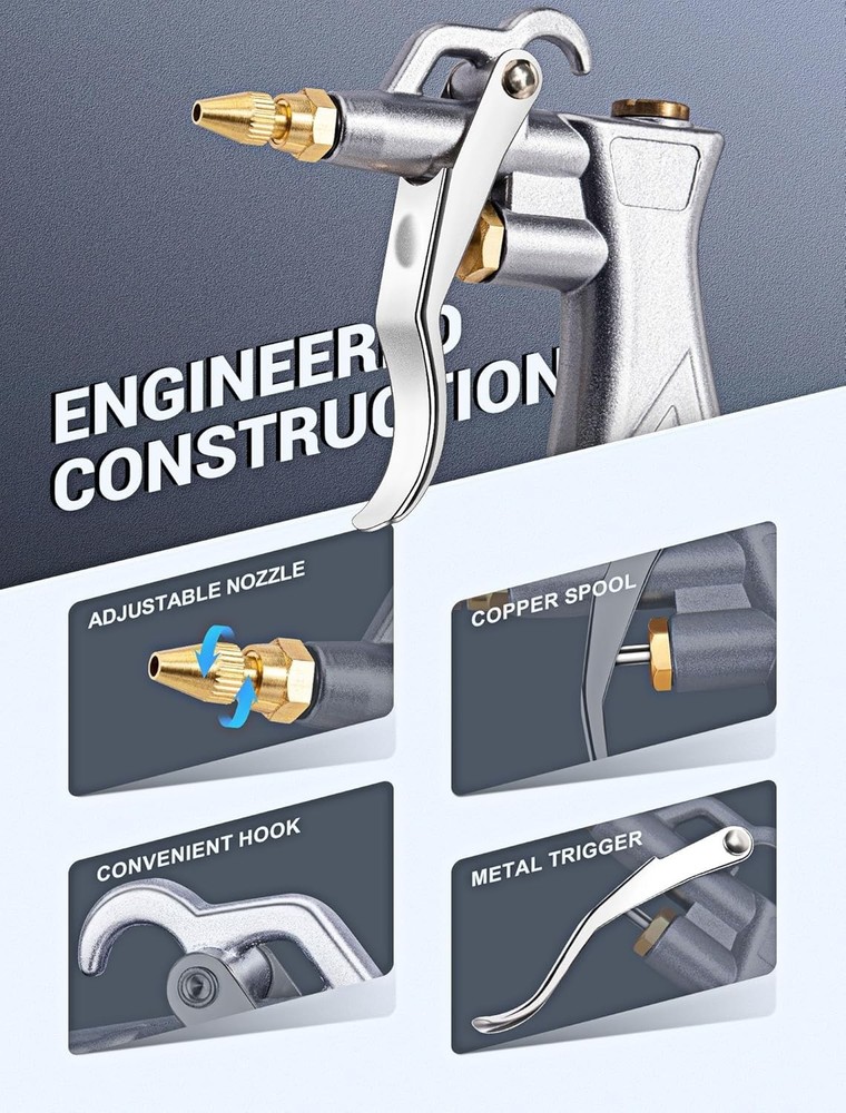 Efficient Light to Medium-Duty Air Blow Gun with Adjustable Nozzle & Extensions