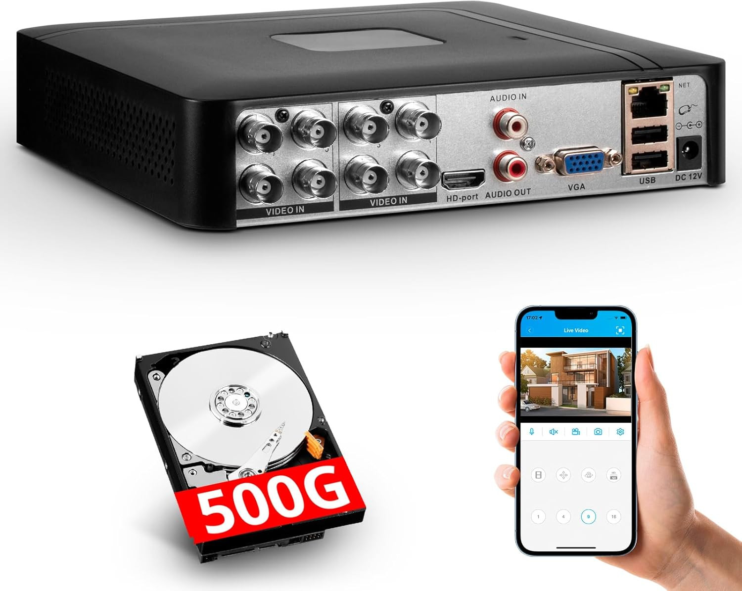 4/8 Channel H.265 1080P DVR with Hard Drive 500GB for Security Camera System USA