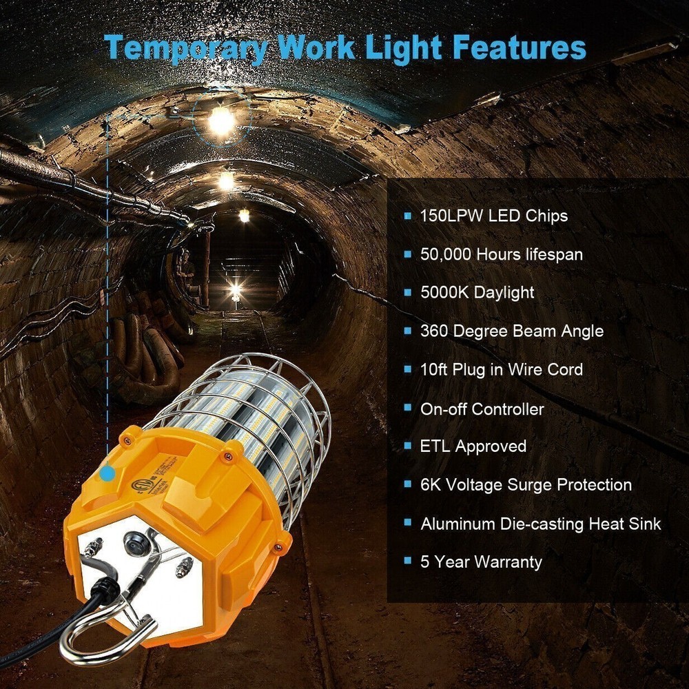 12000LM -LED Temporary Work Light 80W Constructions Workshop Hanging Lamp 5000K