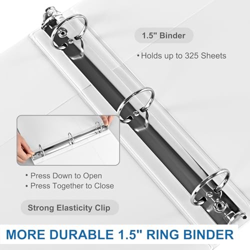 1.5-Inch 3-Ring Binder with Pockets, 1-1/2’’ Clear View Binders 1.5 Inch White
