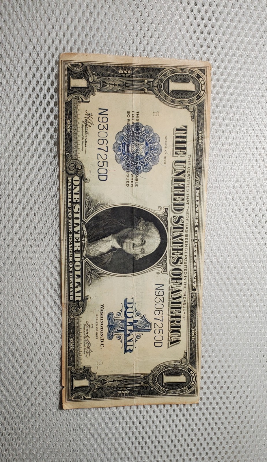 1923 $1 Silver Certificate Horse Blanket Blue Seal Large Size Note Border Damage