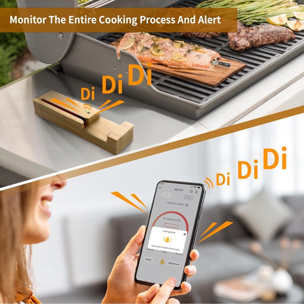 Smart Wireless Meat Thermometer Zero Wire with Range, Bluetooth To Phone, BBQ