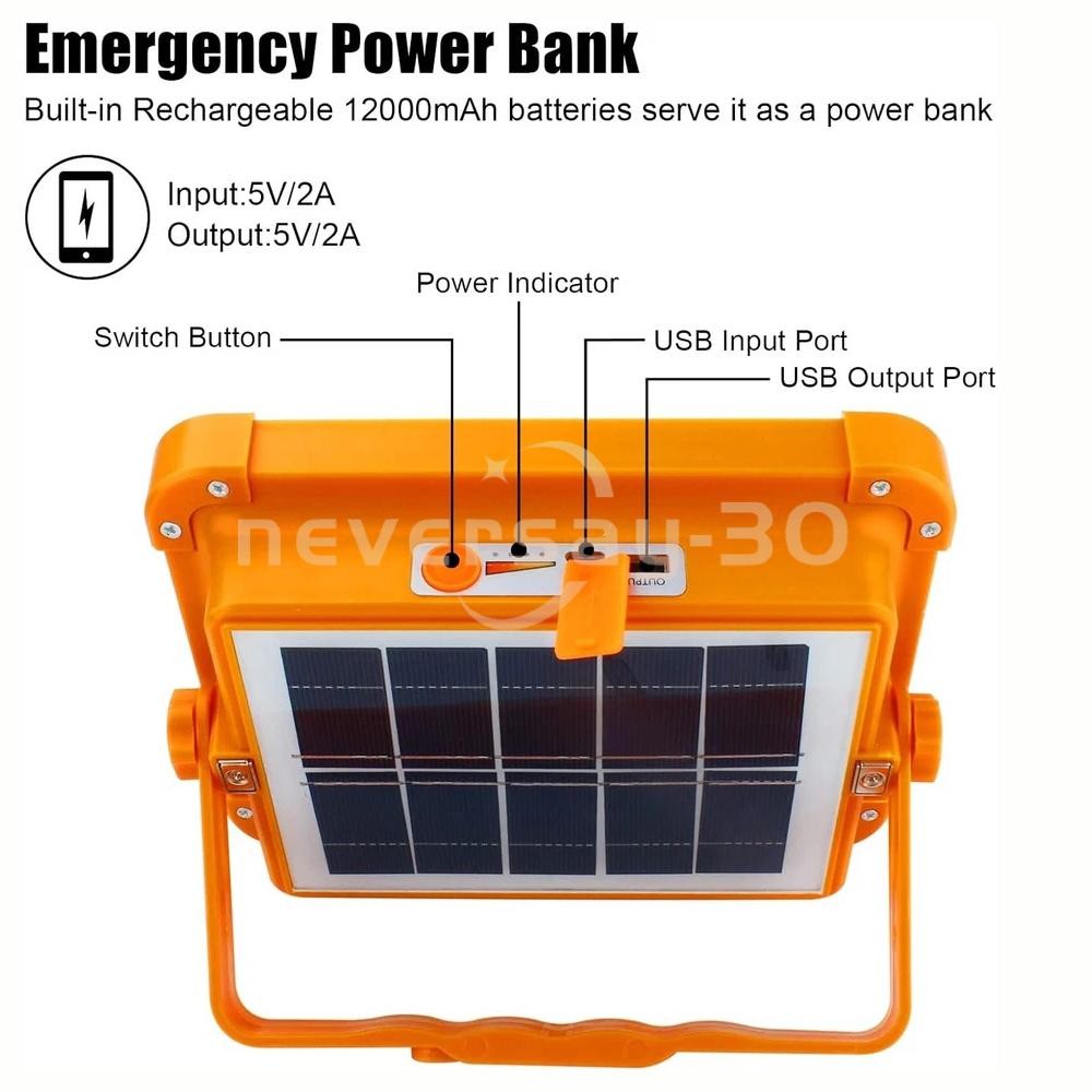 Portable LED Solar Work Light USB Rechargeable Emergency Worklight Security Lamp