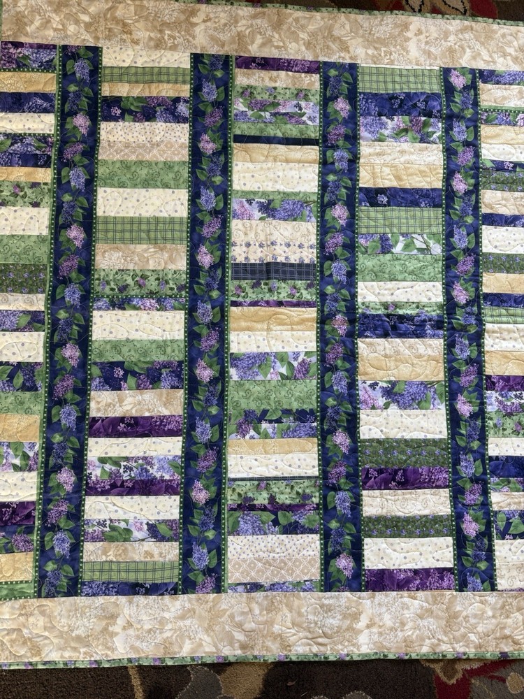 Patchwork Purple lilac quilted blanket 44x46 handmade