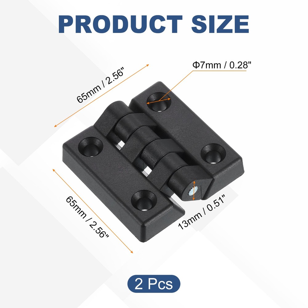 2Pcs Torque Hinge, 65x65x13mm Nylon Adjustable Position Control Hinge (7mm Hole)