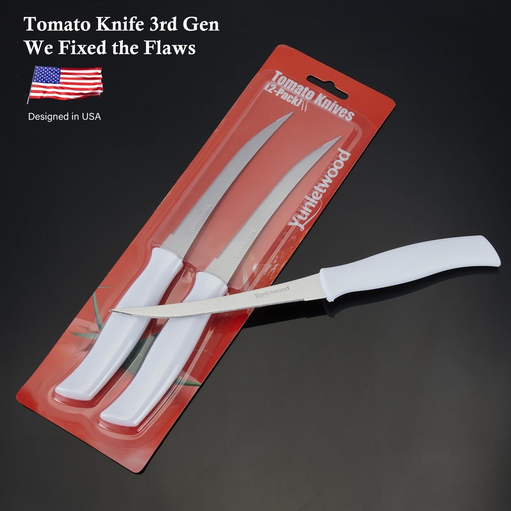 Serrated Tomato Knife set Stainless Steel Sharp Blade kitchen set 2Pk