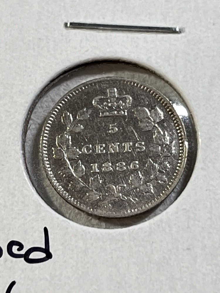 1886 Canada 5 Cents Small Silver Coin Small 6 Cleaned