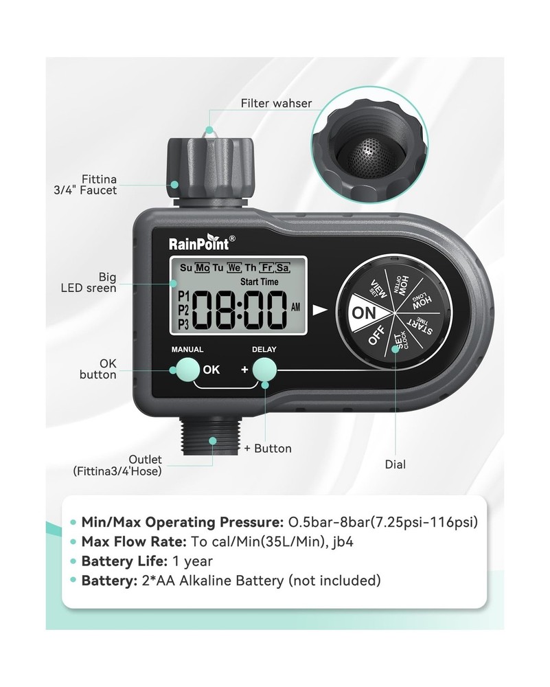 RAINPOINT Sprinkler Timer, Hose Timer with 3 Individual Programs, W... Fast Ship