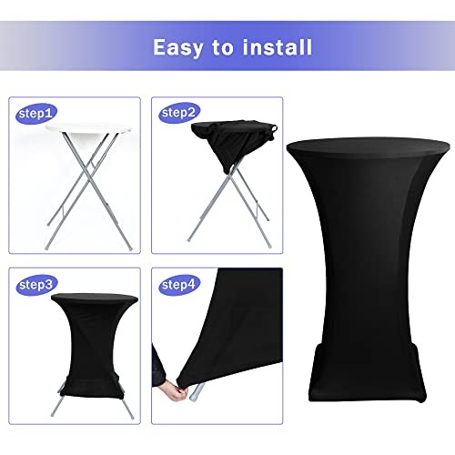 Cocktail Table Covers Pack - Fitted Stretch Spandex Square Corners 2 Black