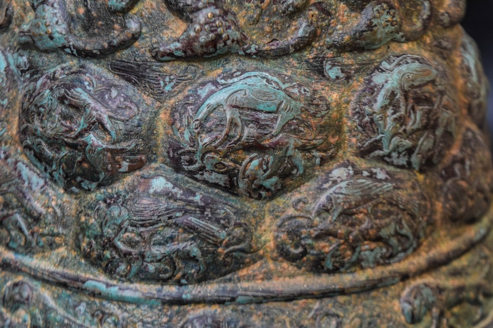 Islamic Mamluk Candlestick Base, Embossed and Engraved Bronze, Middle Eastern