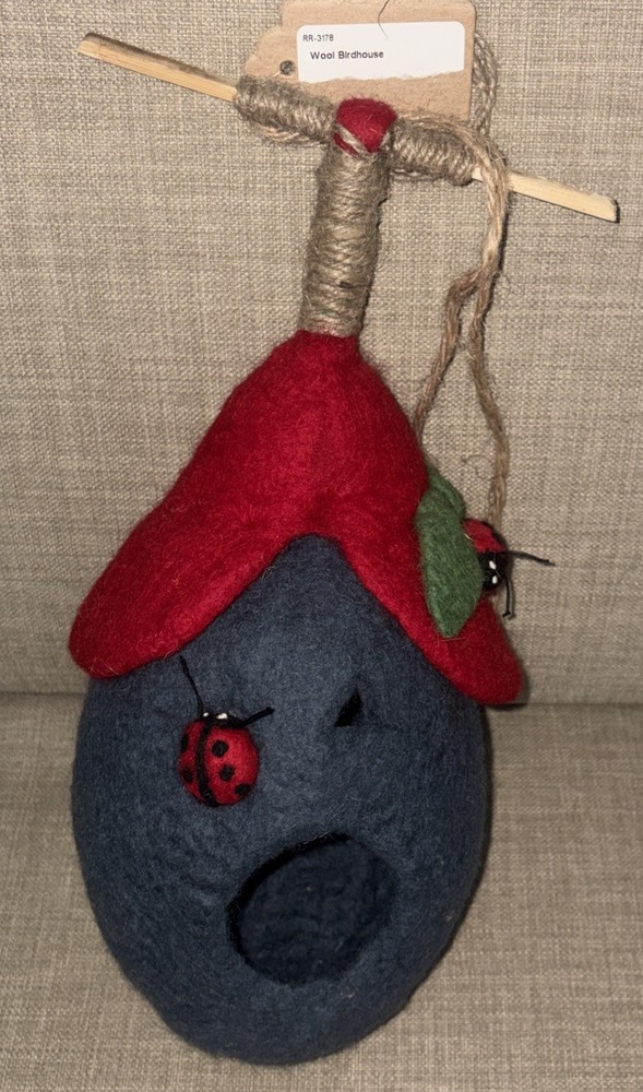 Lady Bug Wool Felt Birdhouse Inside or Outside
