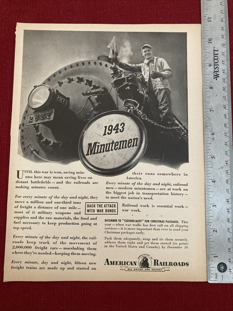 American Railroads Helping WWII Effort 1943 Print Ad