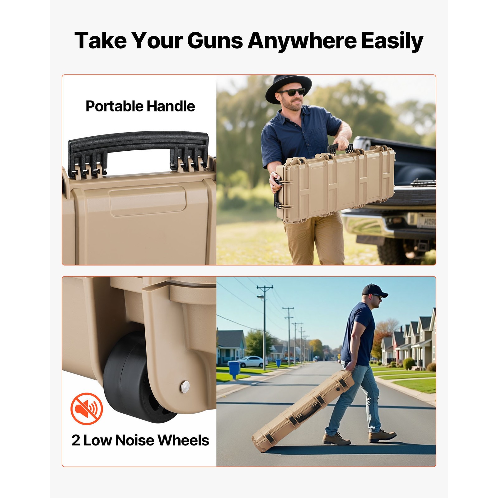 Uimoso Hard Rifle Case IP67 Waterproof Rifle Storage Case w/ Pre-cut Foam Khaki