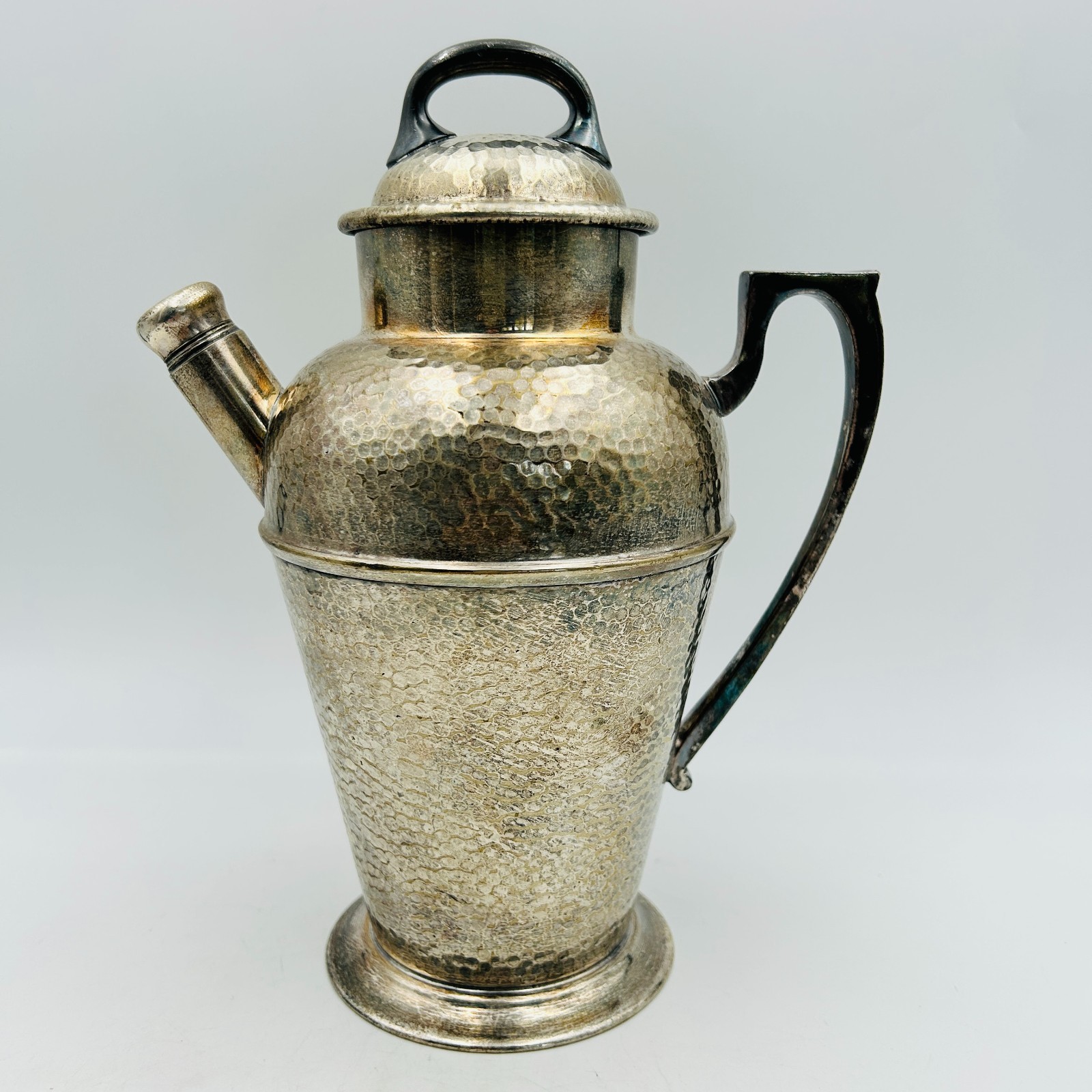 Art Deco Hammered Nickel Silver Plated Cocktail Martini Shaker Cork Lid Cap VTG