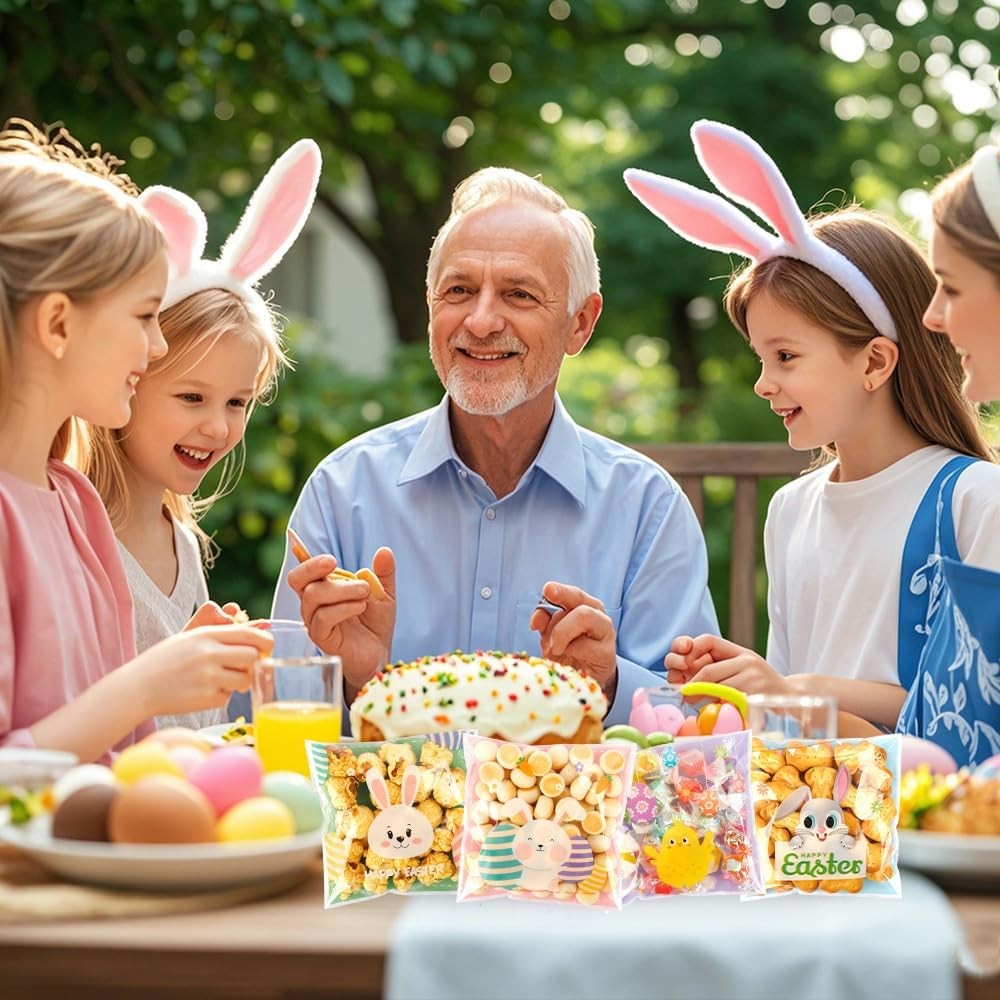 100 PCS Self Sealing Clear Easter Ziplock Bags, Easter Cellophane Treat Goodie S