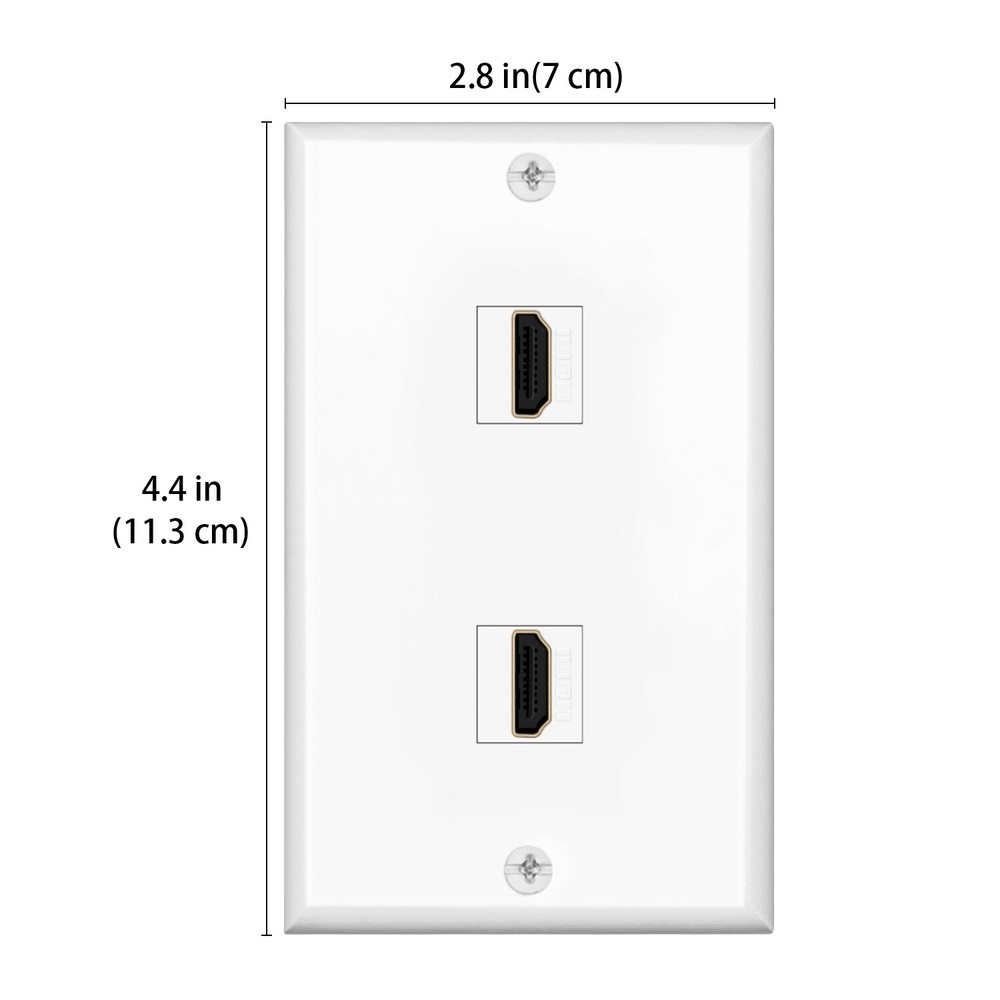 HDMI Wall Plate (2 Port, White) HDMI Socket Plug Insert Jack Outlet Panel Mount
