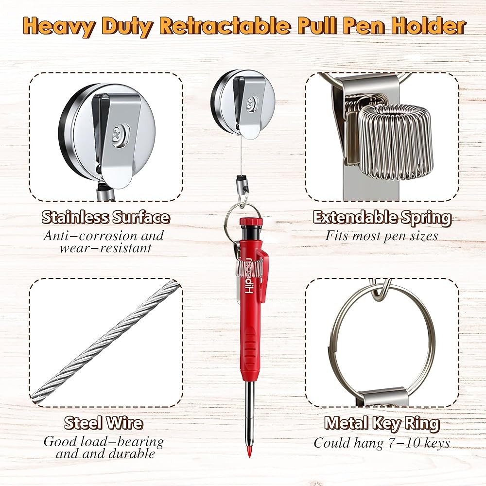 Carpenter Pencils with Retractable Holder, Deep Hole Marker