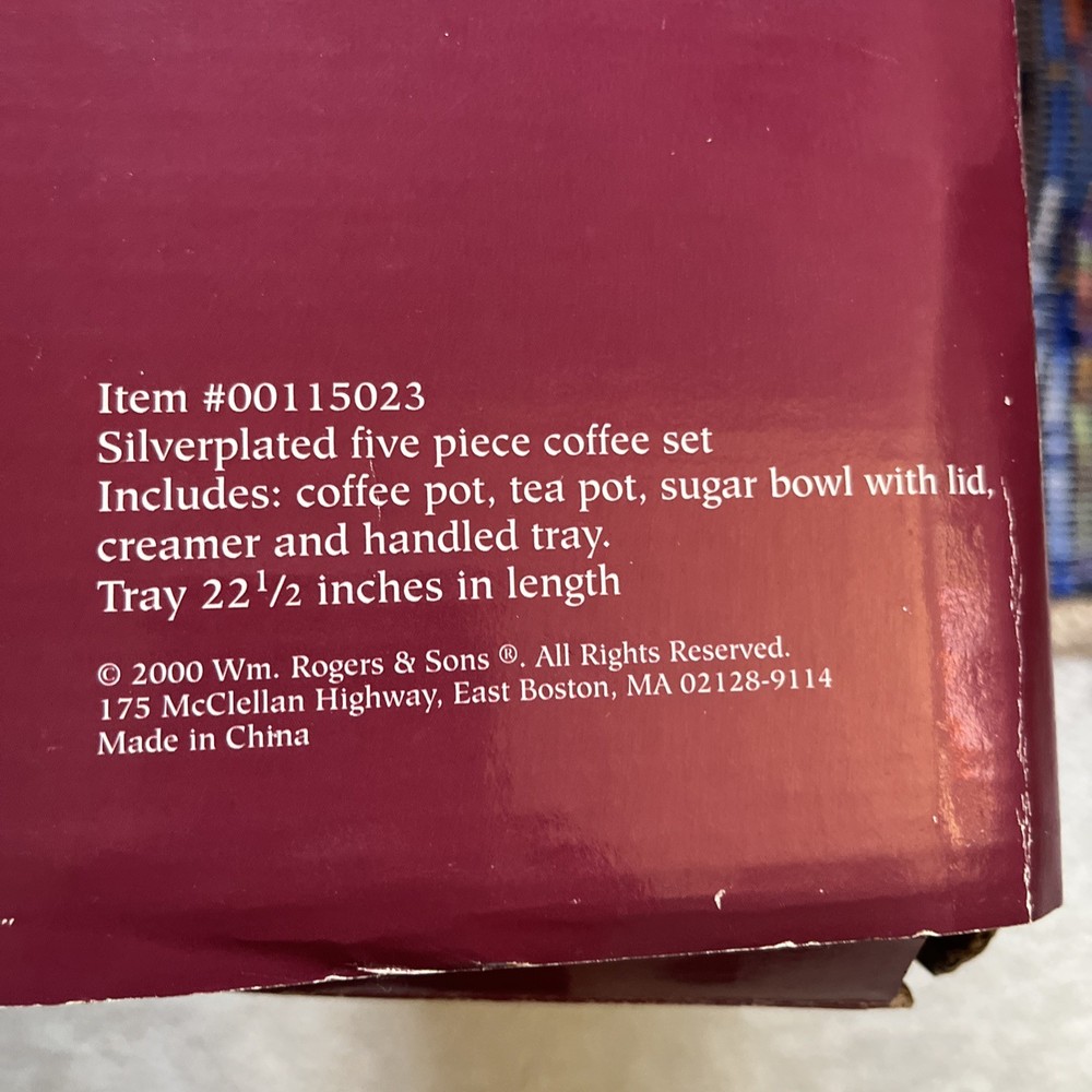 WM. Rogers & Son SilverPlated Five Piece Tea Coffee Set NIB Read