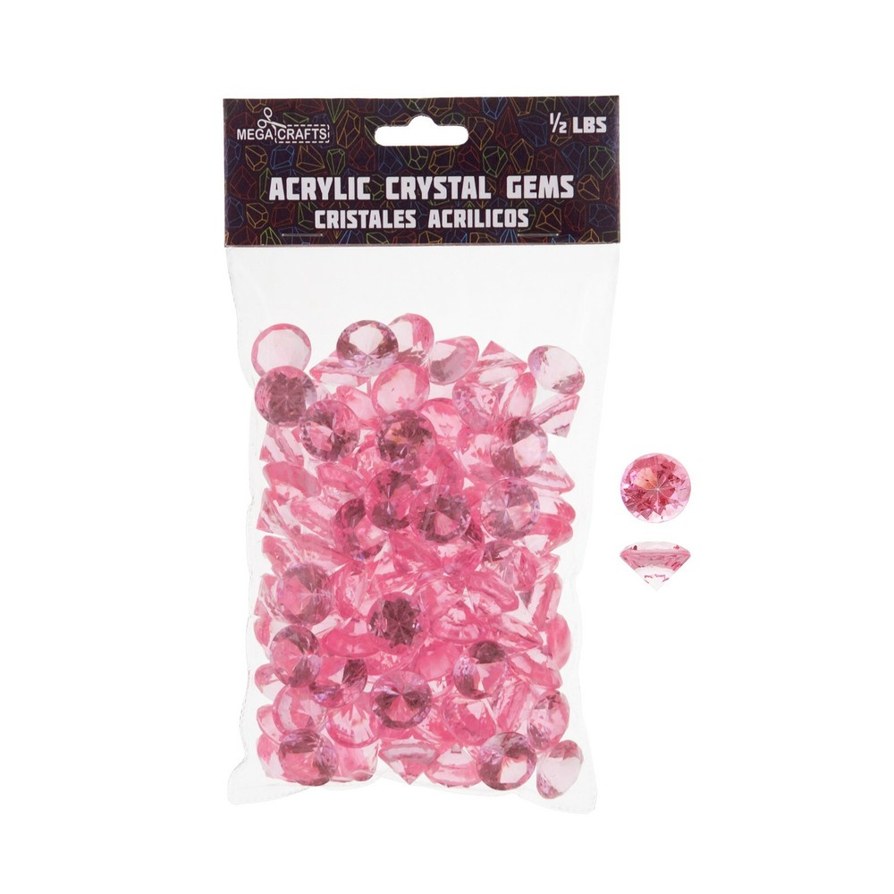 Mega Crafts - 1/2 Pound Acrylic Decorative Small Diamonds - Pink