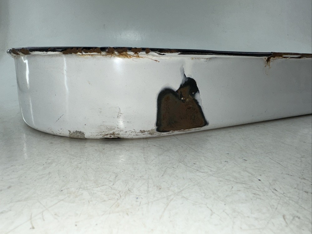 Vintage White Porcelain Enamel Partially Covered Rectangular Pan