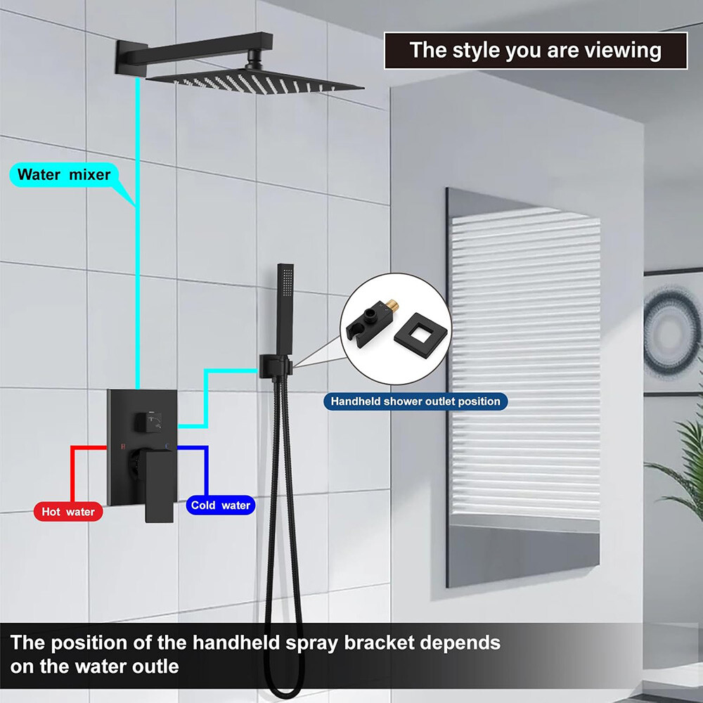Shower Faucet Set w/Mixer Valve Kit Rainfall Shower Head Combo System Wall Mount