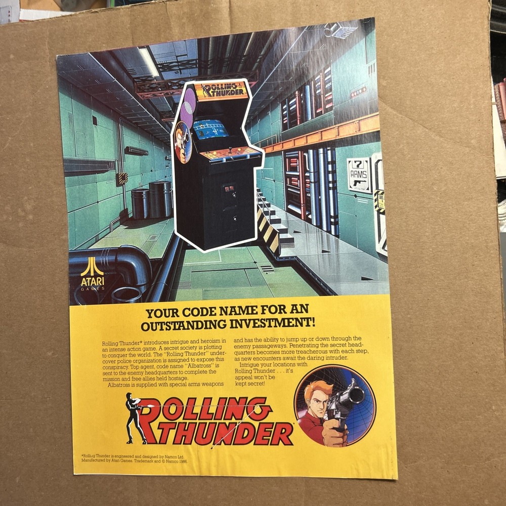 Original ad  Rolling Thunder 1987 Atari 11- 8'' ARCADE VIDEO  GAME FLYER