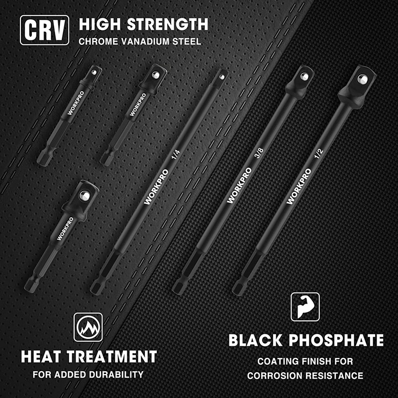 WORKPRO 6PC Socket Adapter Extension Set 1/4 3/8 1/2 Drive Impact Extension Bits