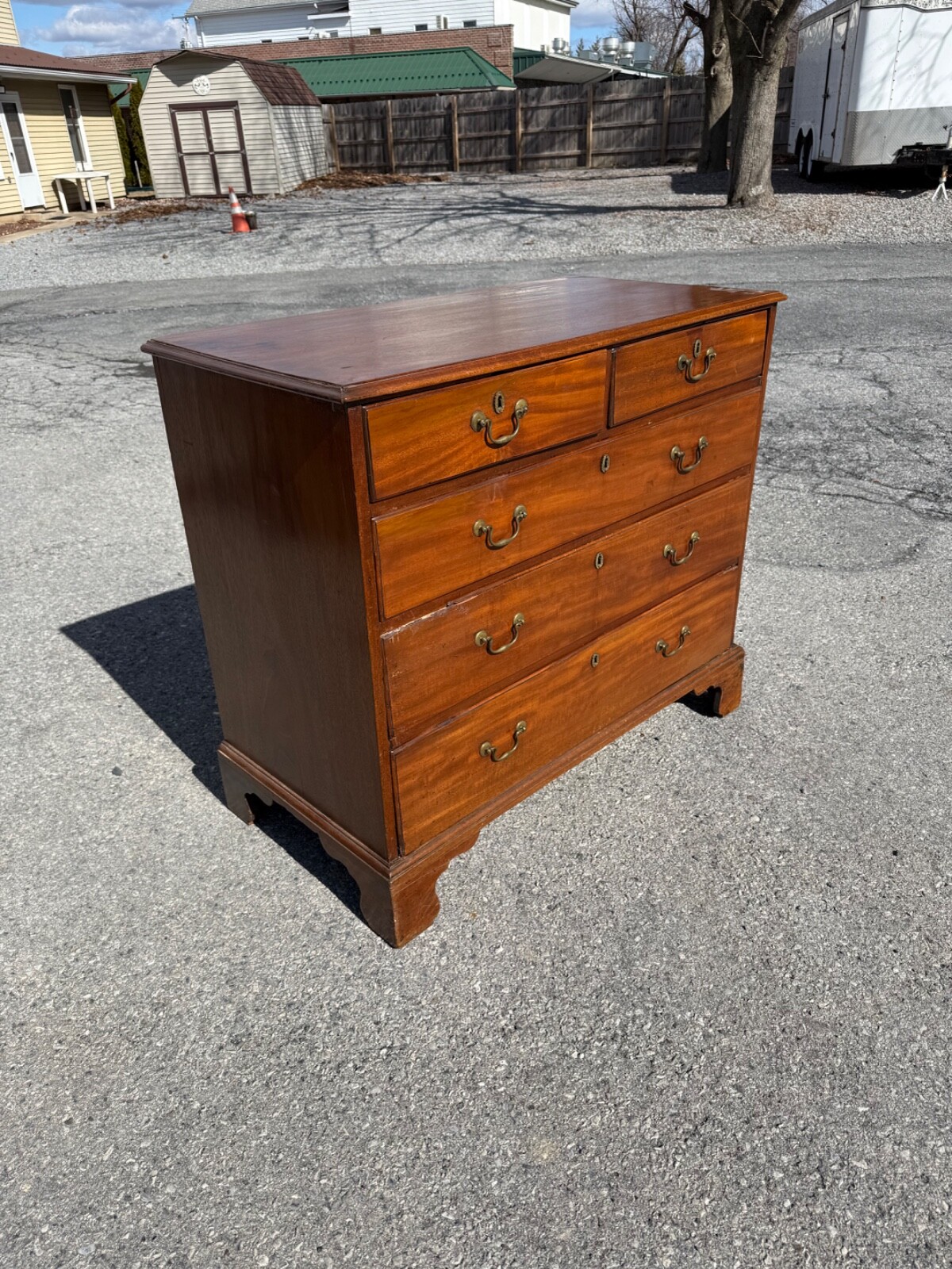 Antique walnut chippendale chest of drawers dresser bracket feet 1780 country