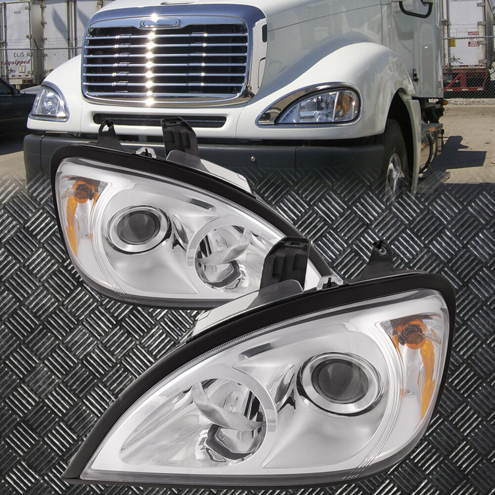 Chrome Projector Headlights Headlamps Pair Set Fits 96-11 Freightliner Columbia