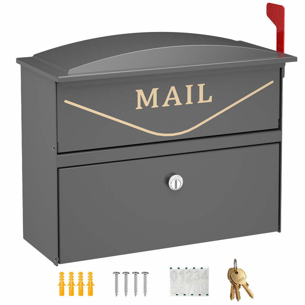 Rainproof Wall Mount Mailbox for Outside, Locking Mailbox w/ Outgoing Flag,Black