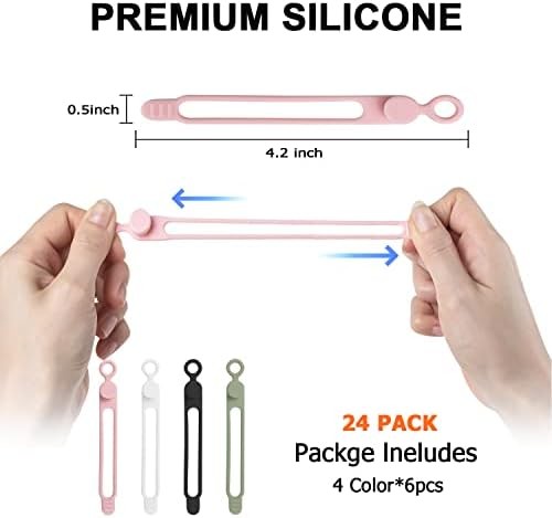 24Pcs Reusable Silicone Cable Straps 4 Colors