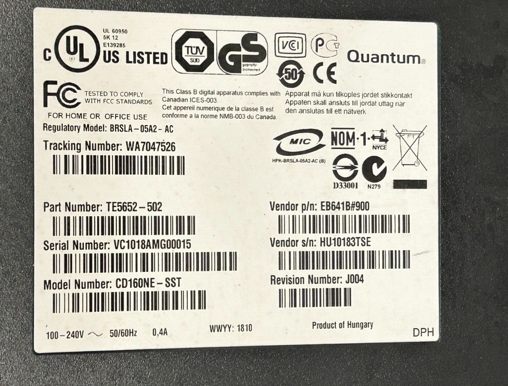 HP Quantum DAT160 TAPE DRIVE MODEL CD160NE-SST