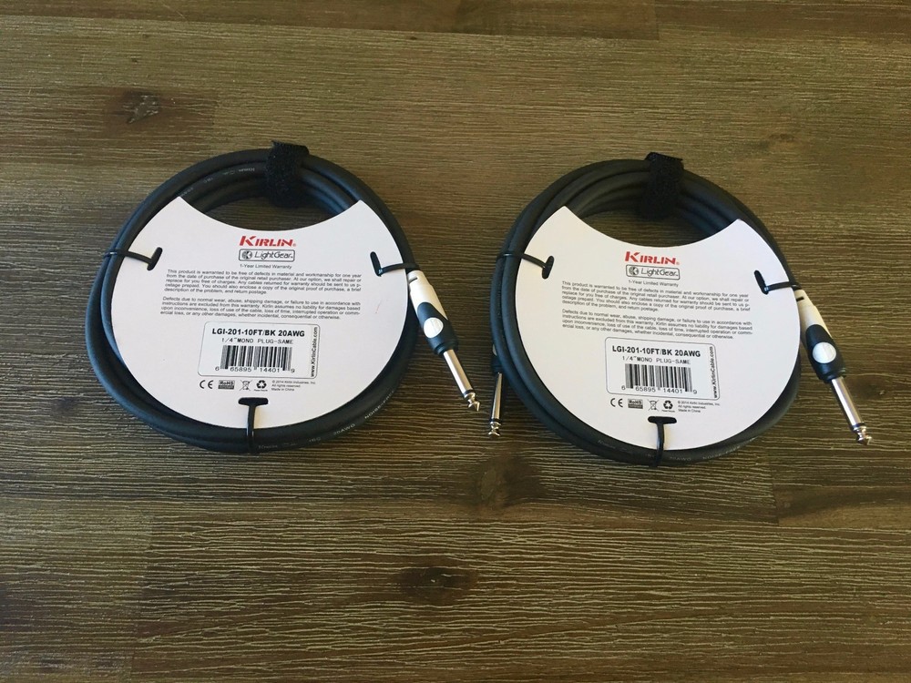 2-Pack Kirlin 10 ft Guitar / Instrument Patch Cable 1/4" PLUS Free Cable Ties