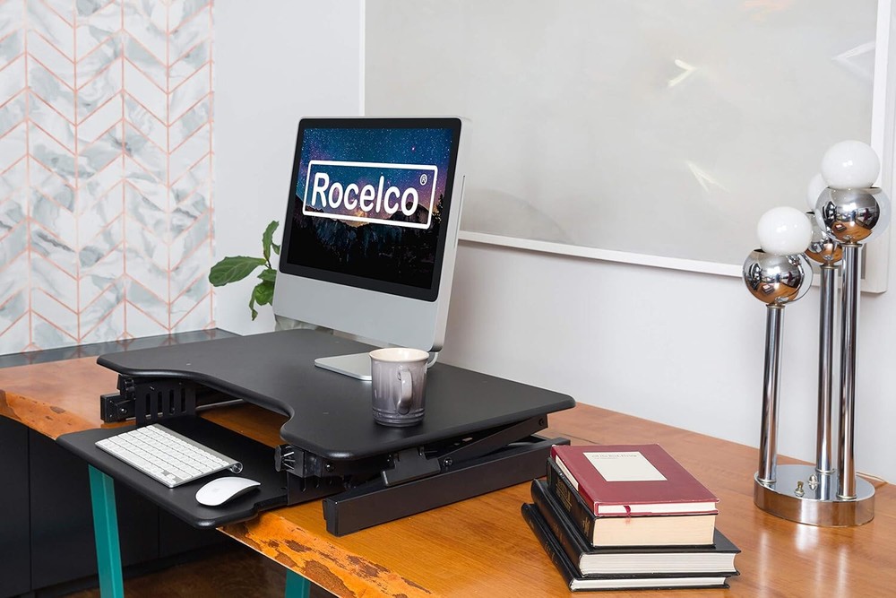 Rocelco 40" Large Height Adjustable Standing Desk Converter - Quick Sit Stand Up