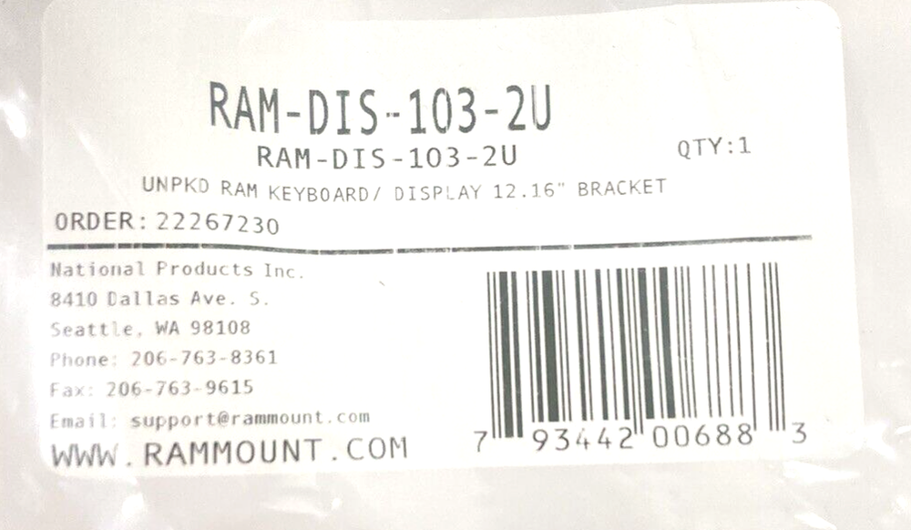RAM Mount Standard Accessory Display Mounting Bracket Adapter RAM-DIS-103-2U New