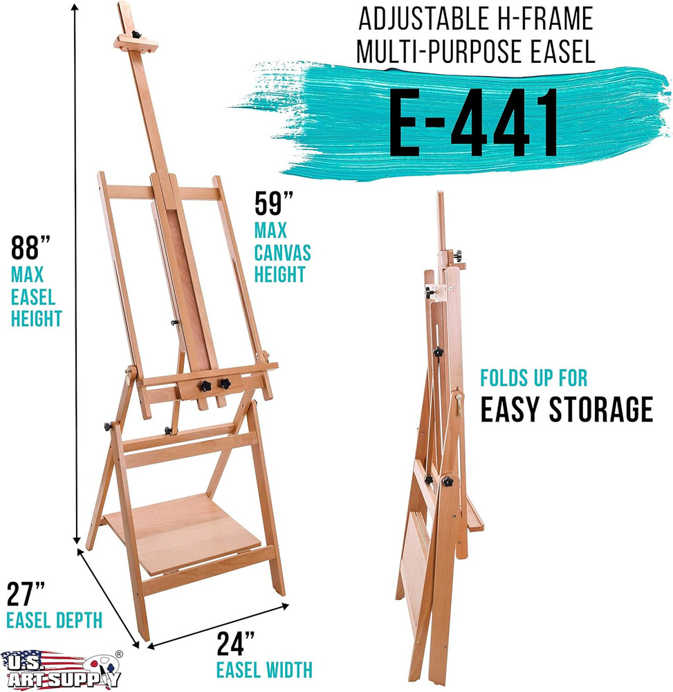 Large Adjustable H-Frame Multi-Purpose Studio Artist Wooden Floor Easel - Tilts