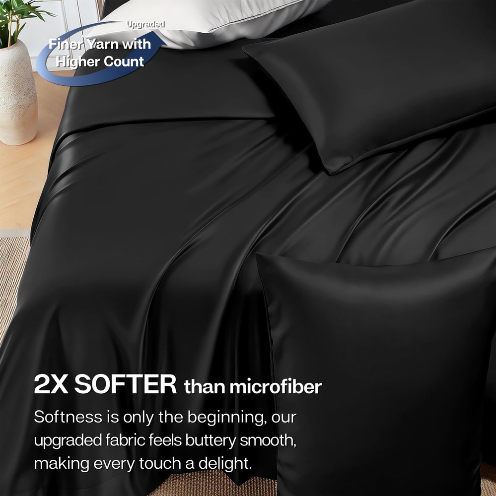 Queen Sheet Set, 4-Piece Cooling Sheets, Rayon Derived from Bamboo & Polyeste...