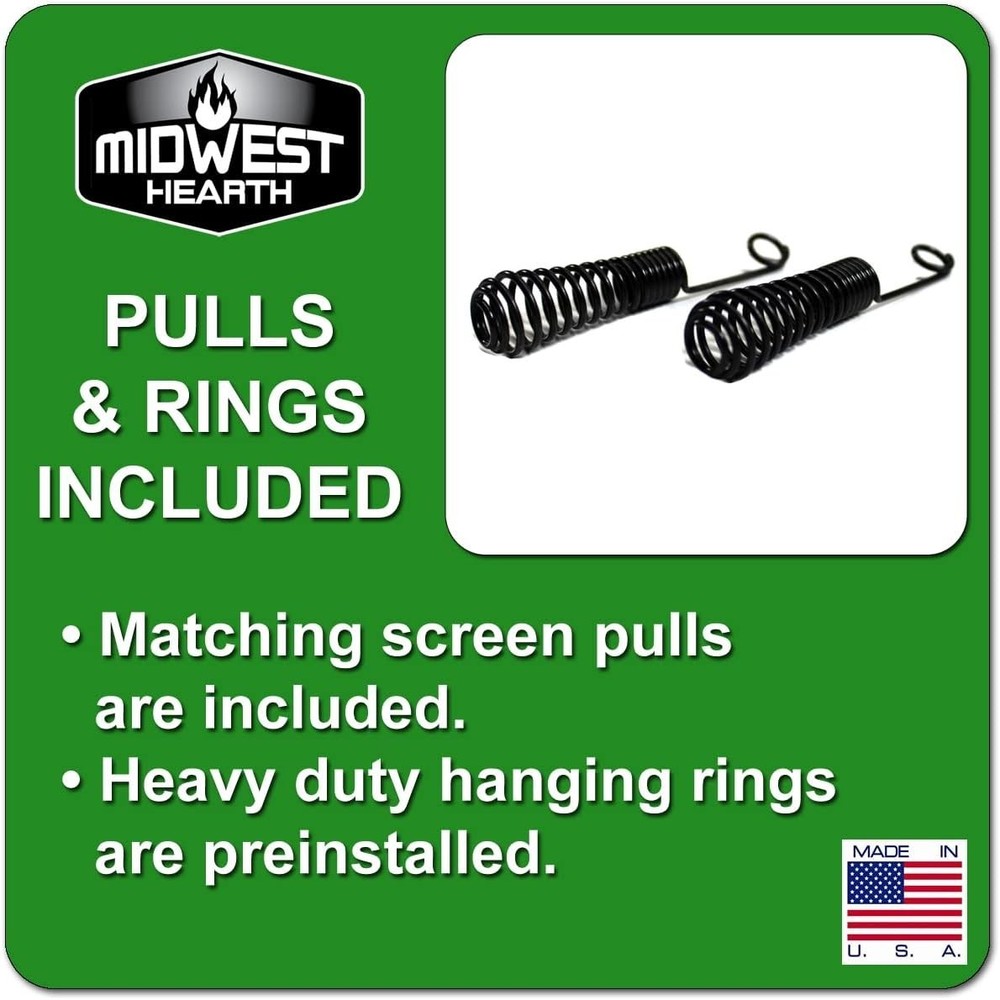 Sleek Black Fireplace Screen Curtain 16" High - 2 Includes Protective Panels