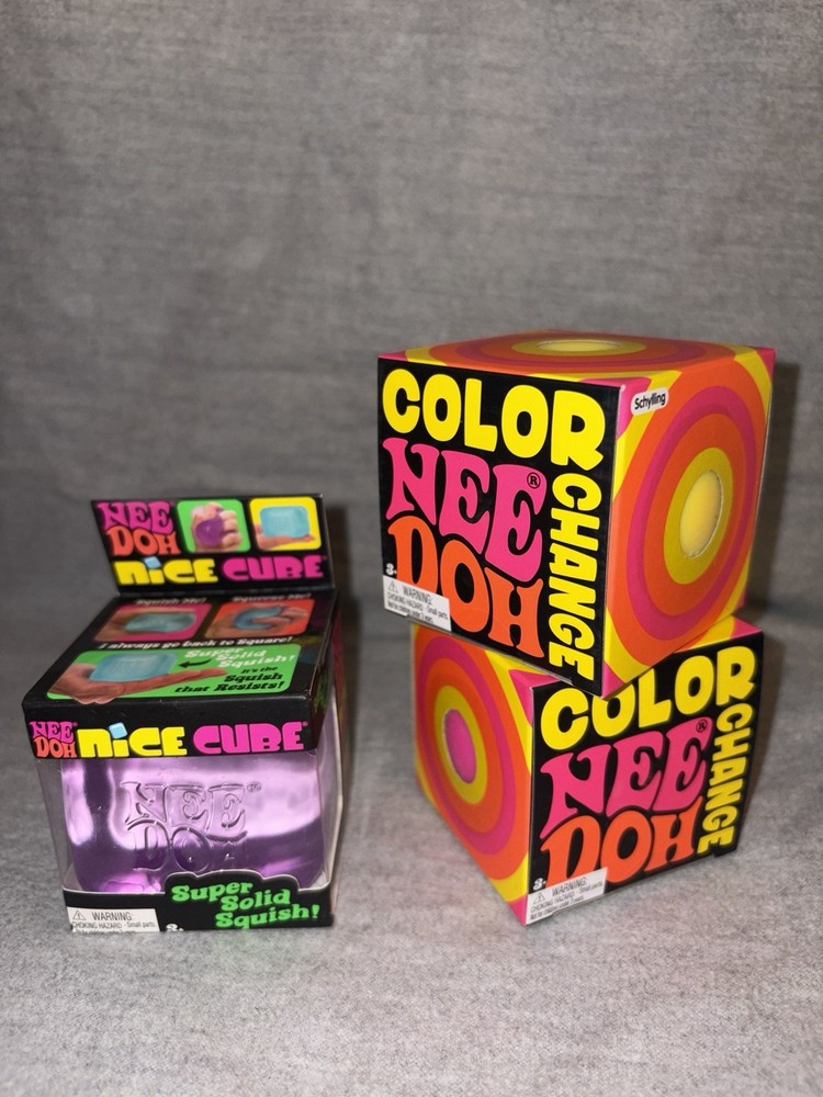 Schylling NeeDoh Nice Cube Super Solid Squish + Color Change Cube Bundle